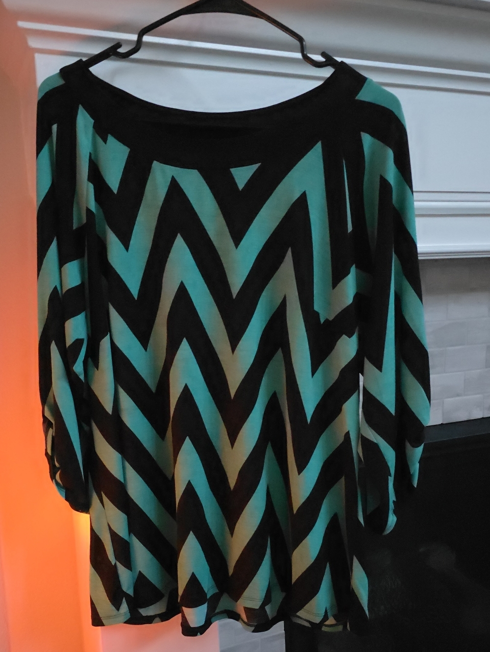 Cato Teal and Black Chevron-Print Blouse